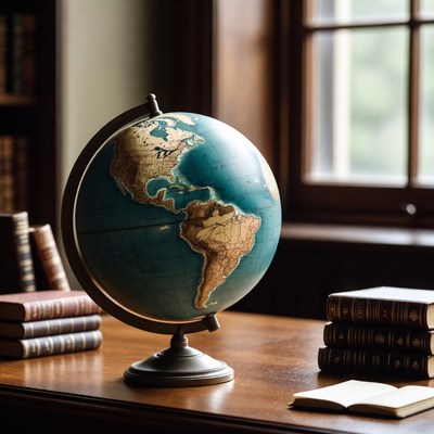 Vintage Globe on Wooden Desk