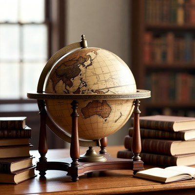 Vintage Globe on Wooden Desk