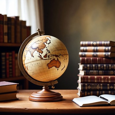 Globe on Desk with Books
