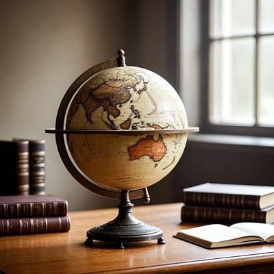 Vintage Globe on Wooden Desk