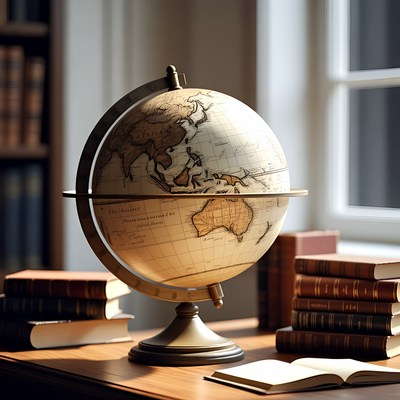 Vintage Globe on Wooden Desk