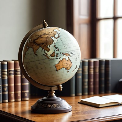 Vintage Globe on Wooden Desk