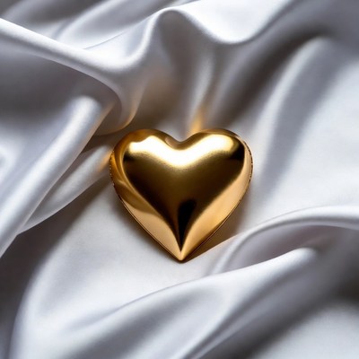 Golden heart on white satin