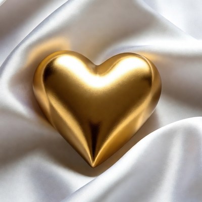 Golden heart on white satin