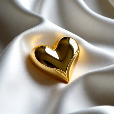 Gold heart on white satin