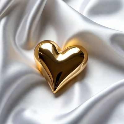 Golden heart on white satin
