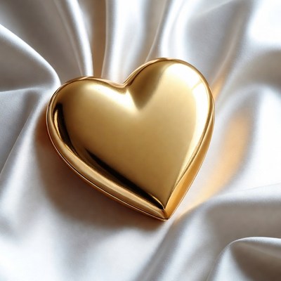 Golden heart on white satin