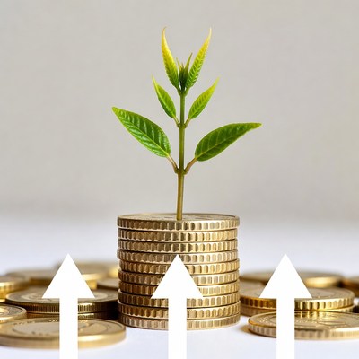 Green Plant Growing from Gold Coins