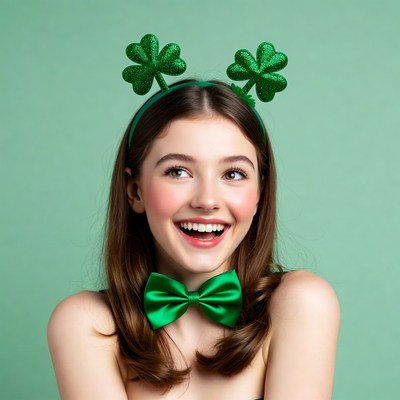 Girl with shamrock headband smiling
