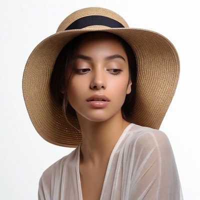Woman wearing wide-brim straw hat