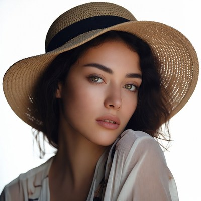 Woman wearing straw hat