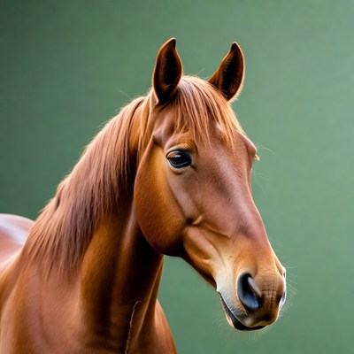 Brown horse head on green background