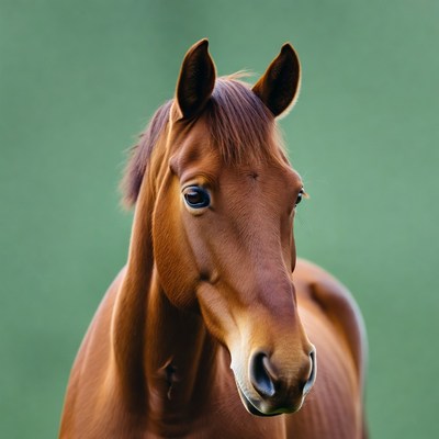 Brown horse on green background