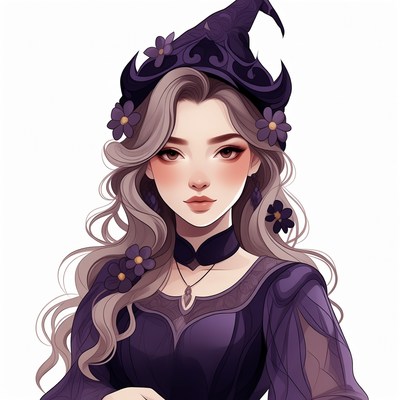 Witch woman with purple flowers