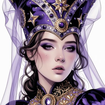 Woman in purple royal headdress