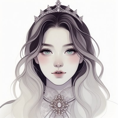 Asian woman with tiara and lace collar