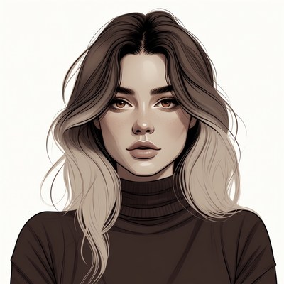 Woman with balayage hair in turtleneck