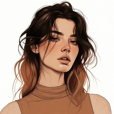 Beautiful woman with wavy brown hair