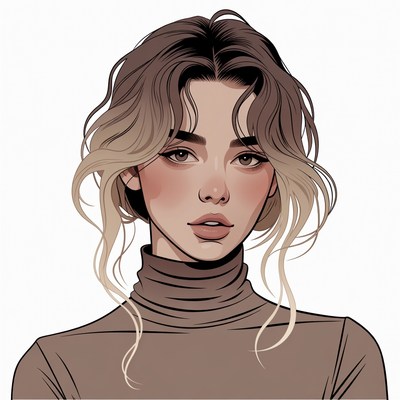 Woman with balayage hair in turtleneck