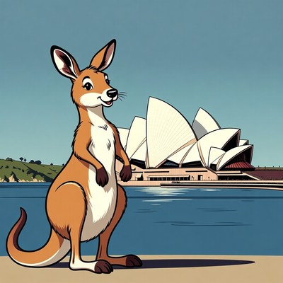 Cartoon Kangaroo at Sydney Opera House