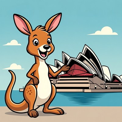 Cartoon kangaroo at Sydney Opera House