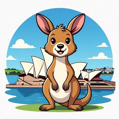 Cartoon Kangaroo with Sydney Opera House