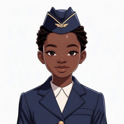 African-American woman in flight attendant uniform