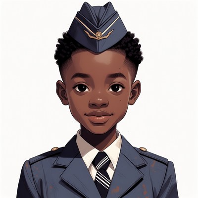African boy in navy uniform hat