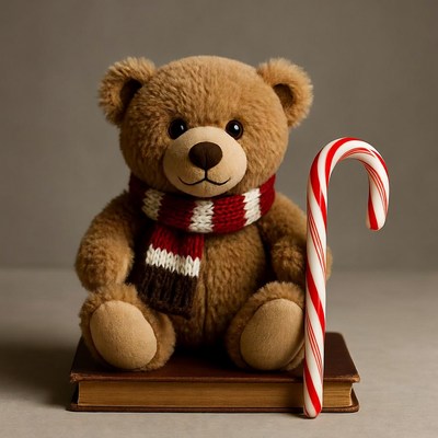 Teddy Bear with Scarf and Candy Cane
