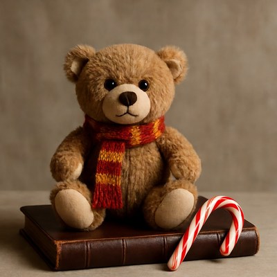 Teddy Bear with Scarf and Candy Cane