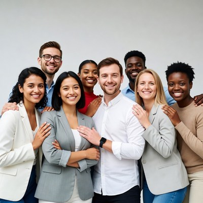 Diverse smiling team group photo