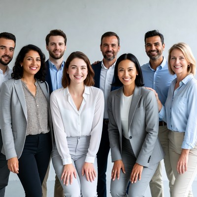 Diverse business team smiling together