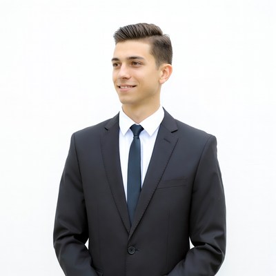 Young man in suit smiling