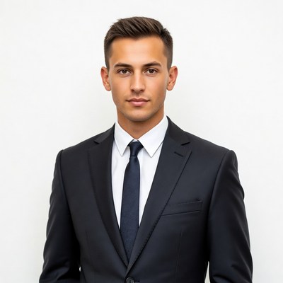 Young man in black suit
