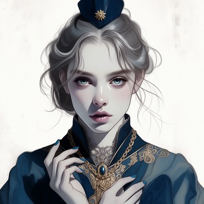 Woman in navy blue uniform with hat