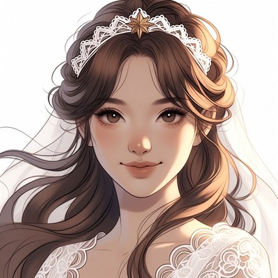 Asian bride with lace crown