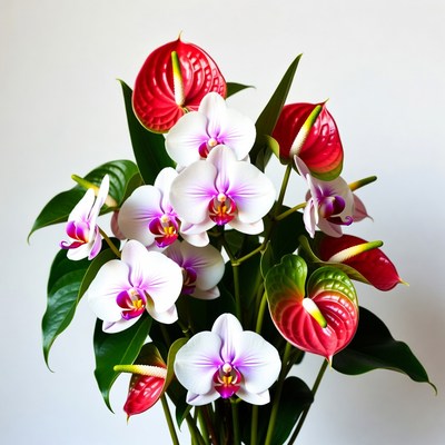 Pink Anthurium and White Orchid Bouquet