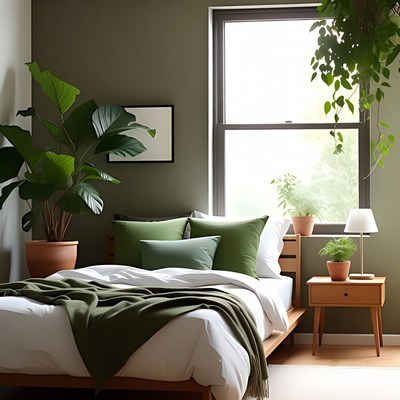Cozy Green Bedroom with Plants