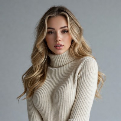 Blonde woman in turtleneck sweater