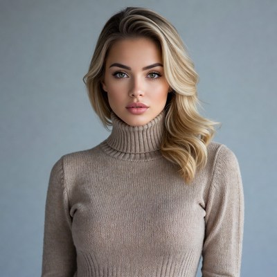 Blonde woman in turtleneck sweater