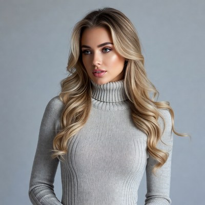 Blonde woman in turtleneck sweater