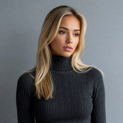 Blonde woman in black turtleneck