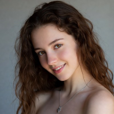 Smiling woman with curly brown hair