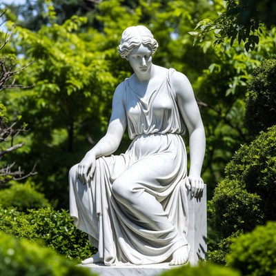 White marble woman statue in garden