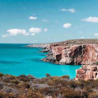 Red Cliffs and Turquoise Ocean Coastline