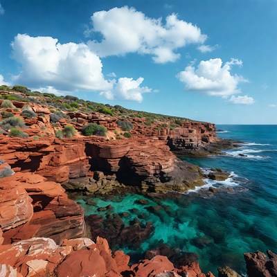 Red Cliffs Over Turquoise Ocean
