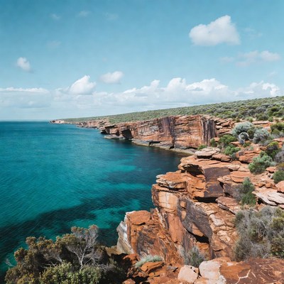Red Cliffs Over Turquoise Ocean