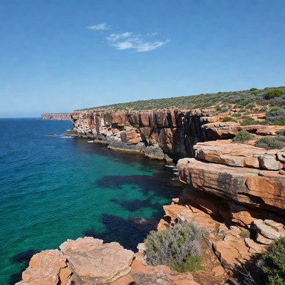 Red Cliffs Over Turquoise Ocean