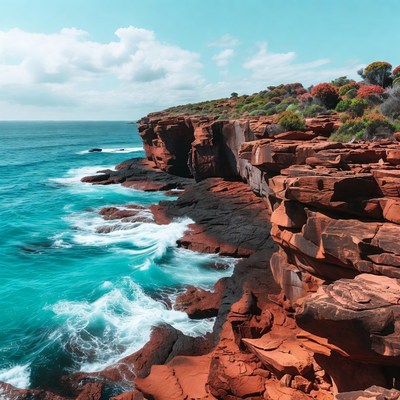 Red Cliffs and Turquoise Ocean Waves