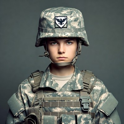 Young soldier in camouflage uniform